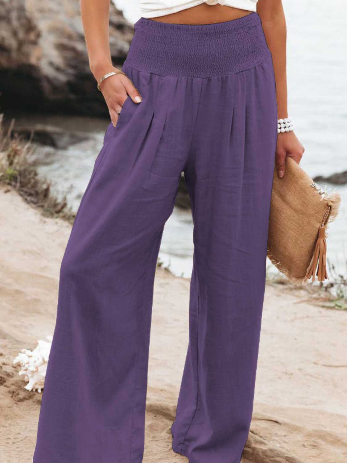 Full Size Smocked Waist Wide Leg Pants – Trendsi | ClozArt