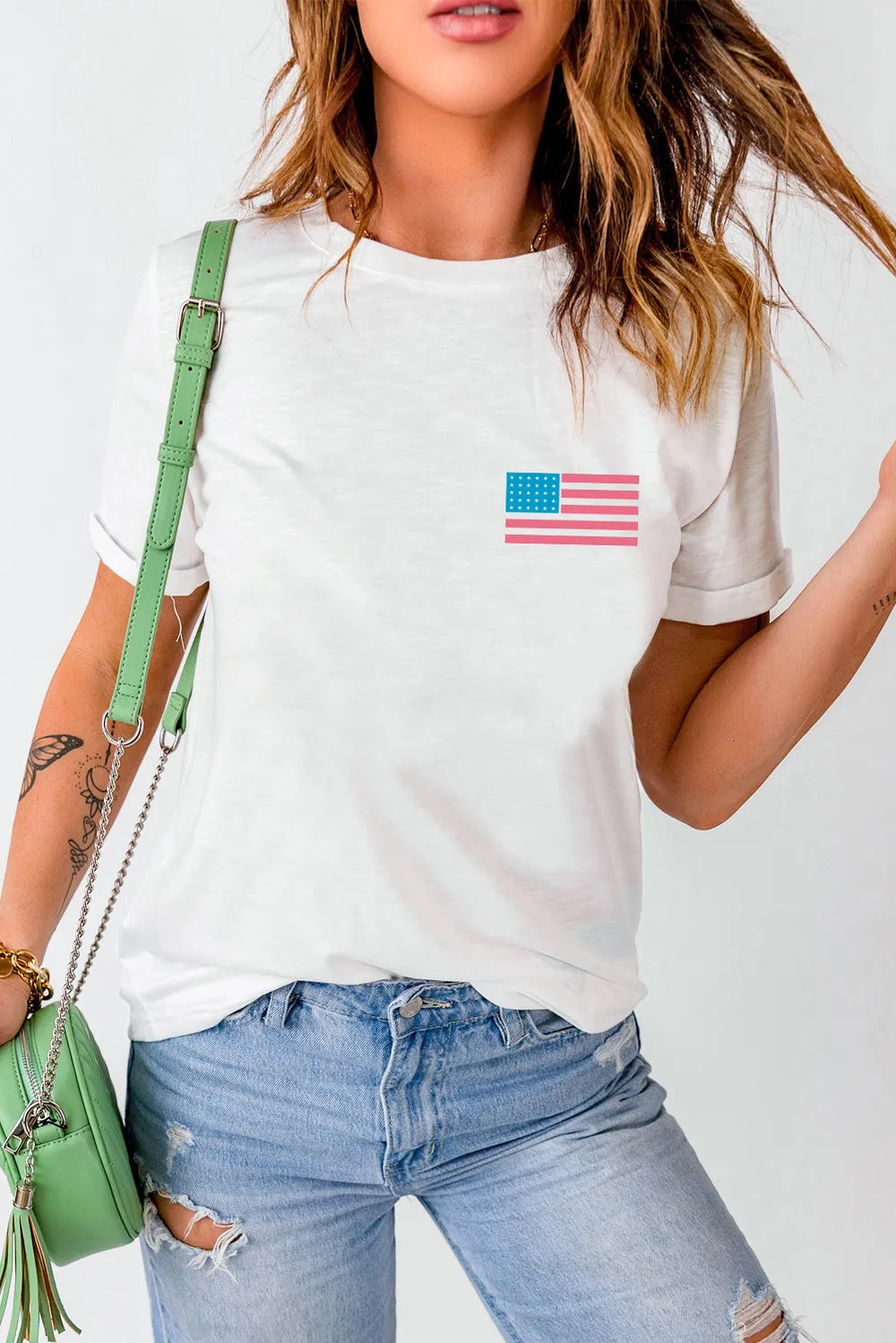 US Flag Round Neck Short Sleeve T-Shirt – Trendsi | ClozArt