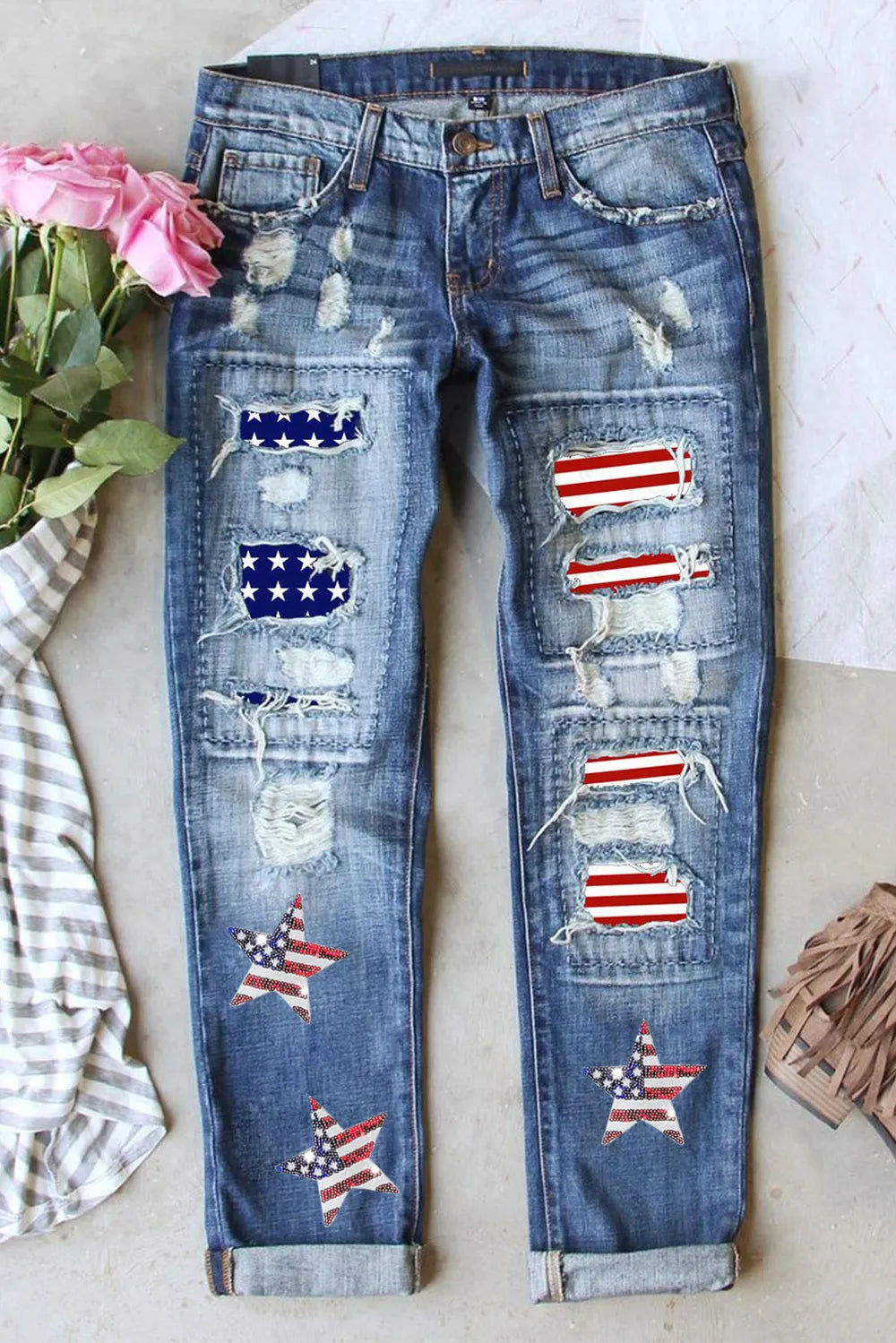 US Flag Mid-Rise Waist Straight Jeans – Trendsi | ClozArt