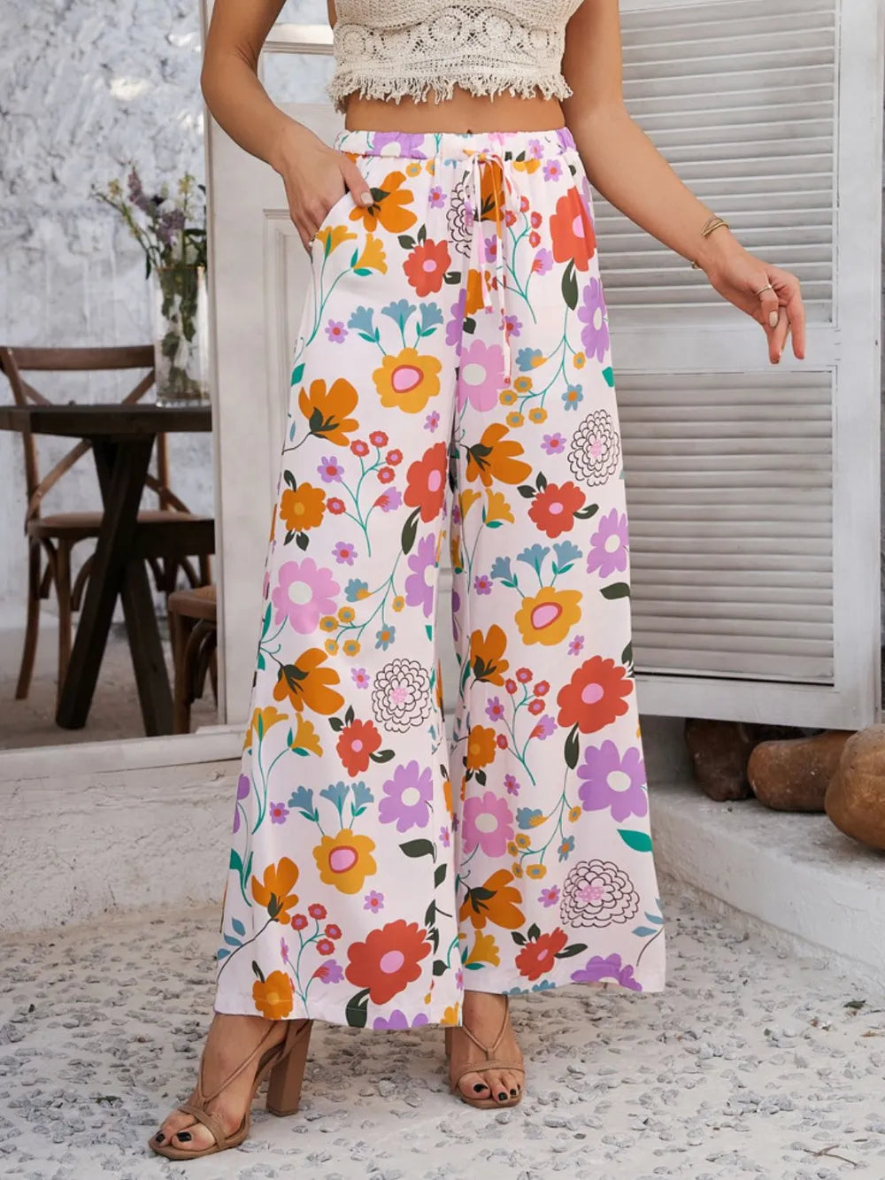 Devine Drawstring Printed Wide Leg Pants – Trendsi | ClozArt