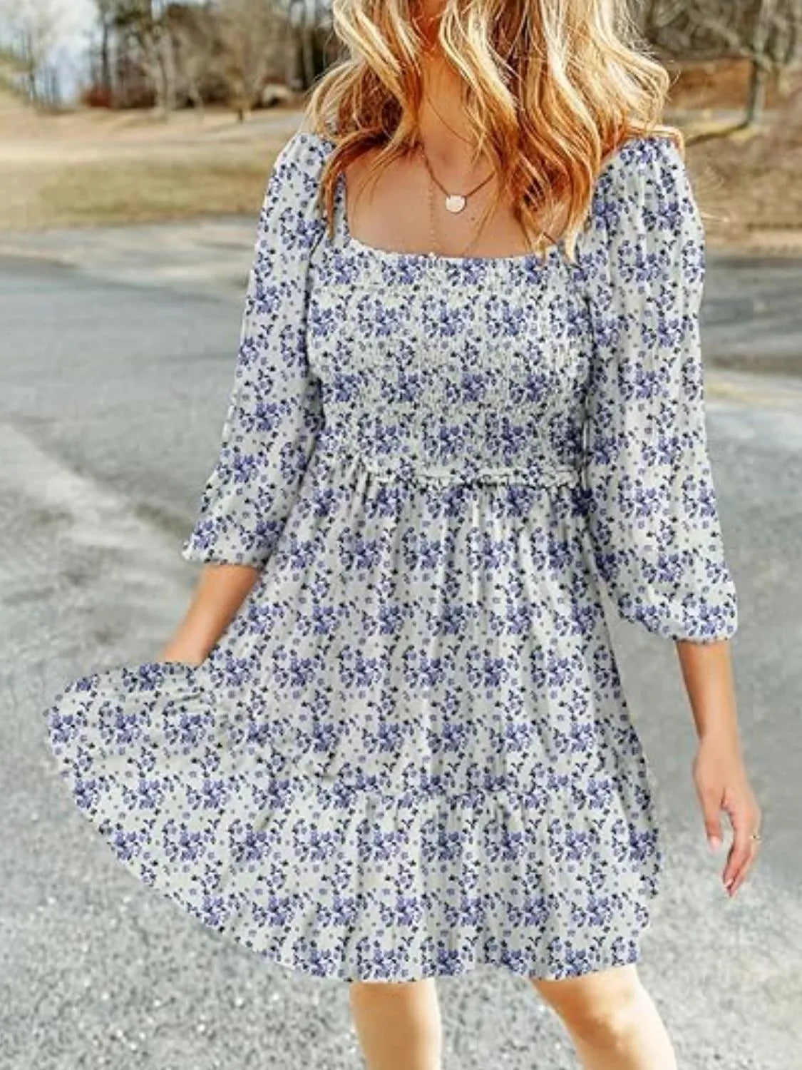 Smocked Floral Square Neck Dress – Trendsi | ClozArt