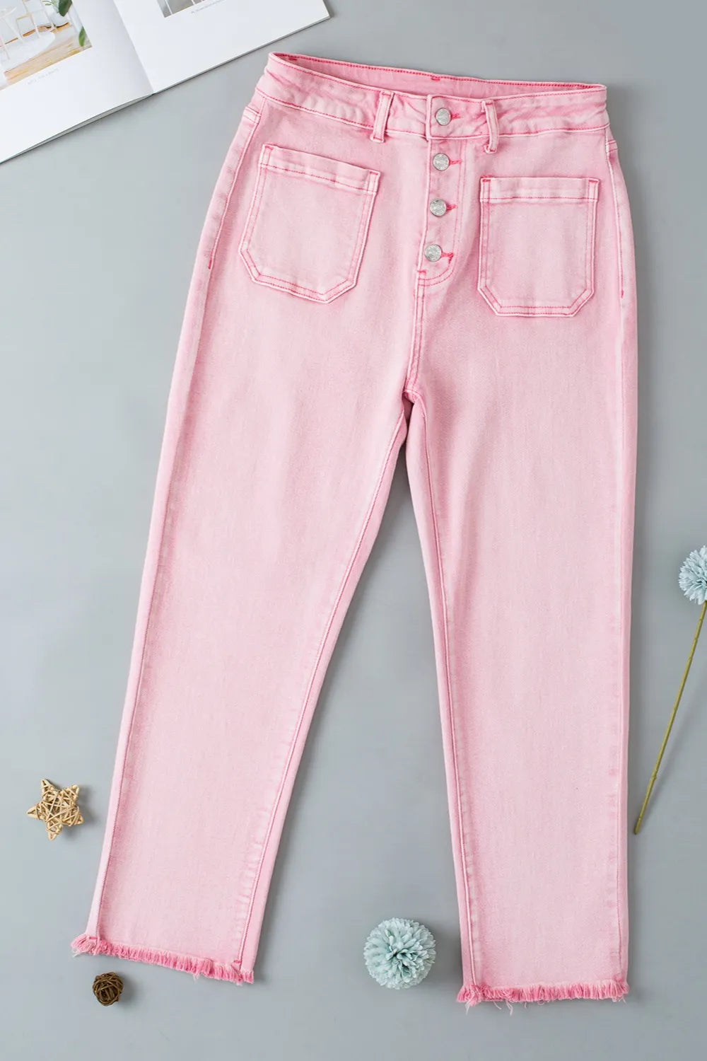 Raw Hem Button-Fly Jeans with Pockets – Trendsi | ClozArt