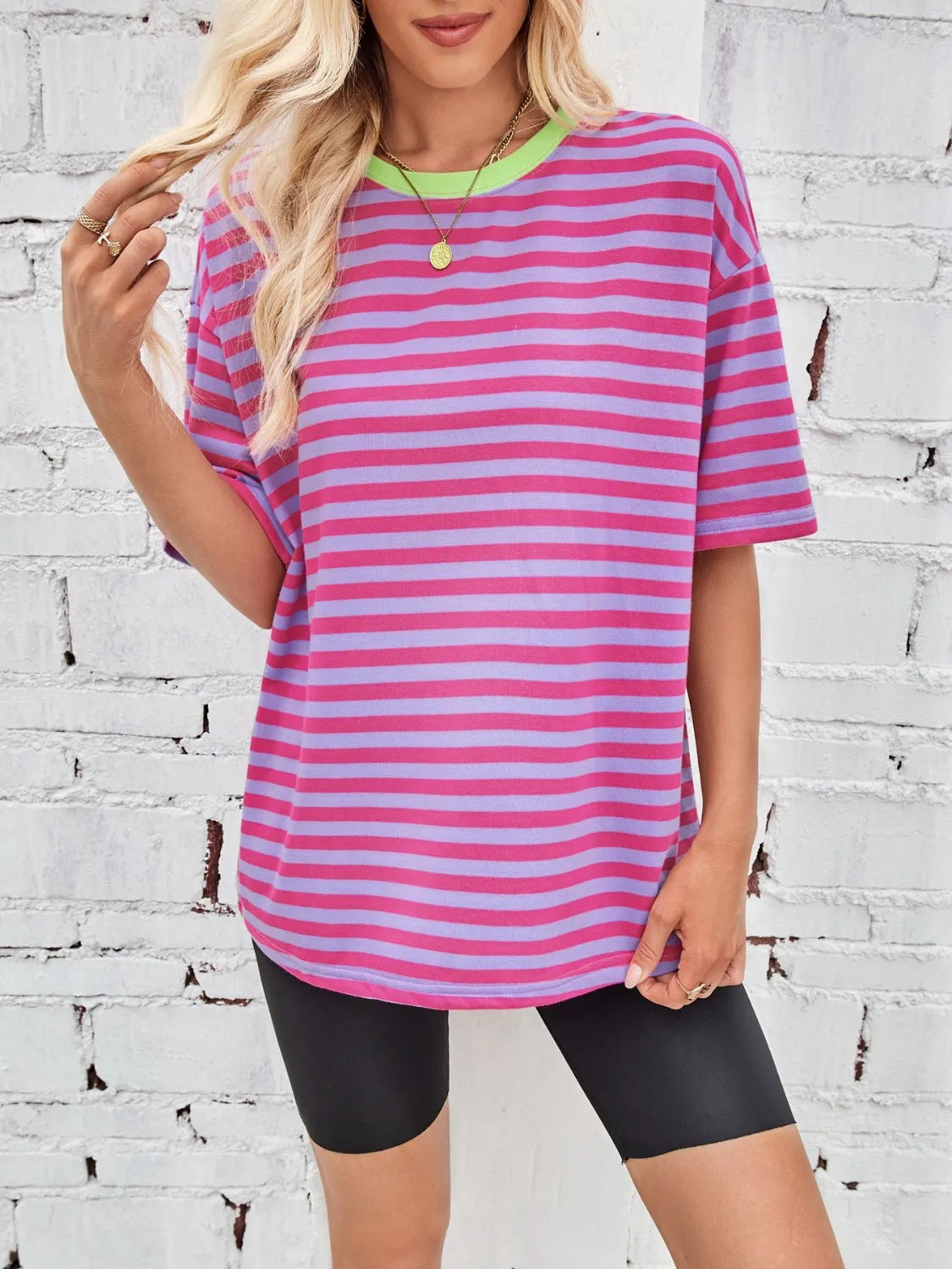 Contrast Striped Round Neck T-Shirt – Trendsi | ClozArt