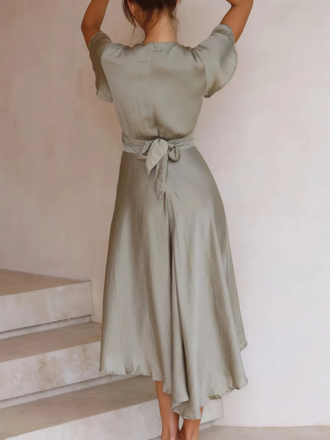 High-Low Plunge Flutter Sleeve Dress – Trendsi | ClozArt