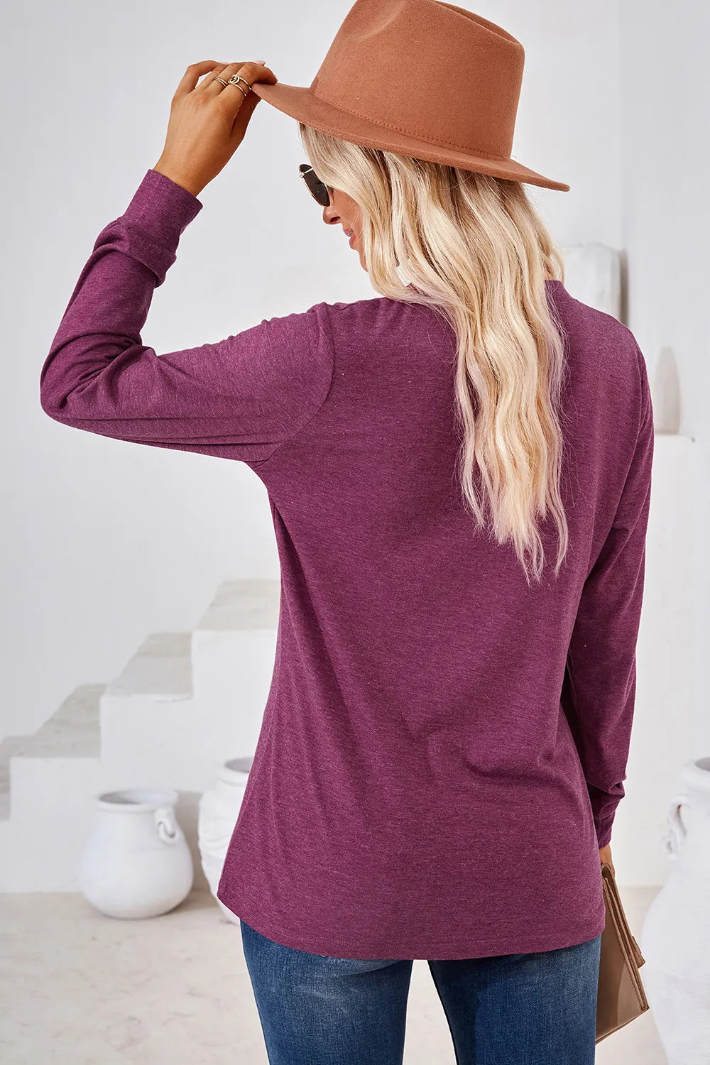 Notched Long Sleeve T-Shirt – Trendsi | ClozArt