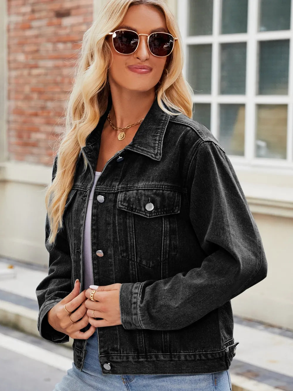 Pocketed Collared Neck Denim Jacket – Trendsi | ClozArt