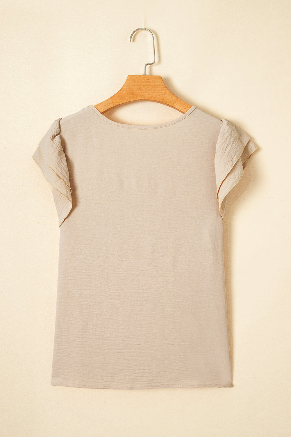 Mist Blue Solid Color Ruffle Sleeve Crinkled Blouse – Shewin | ClozArt