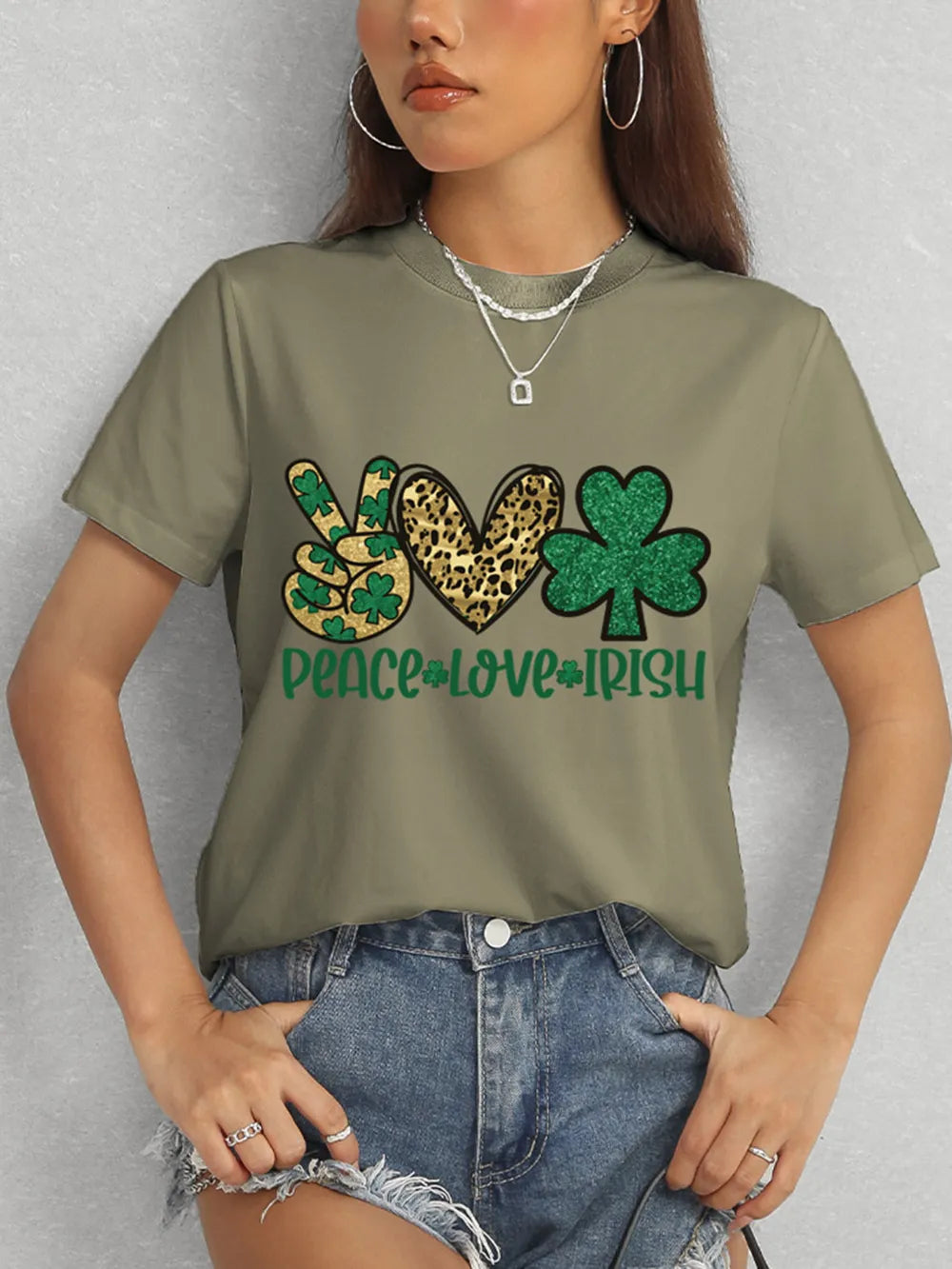PEACE LOVE IRISH Round Neck Short Sleeve T-Shirt – Trendsi | ClozArt