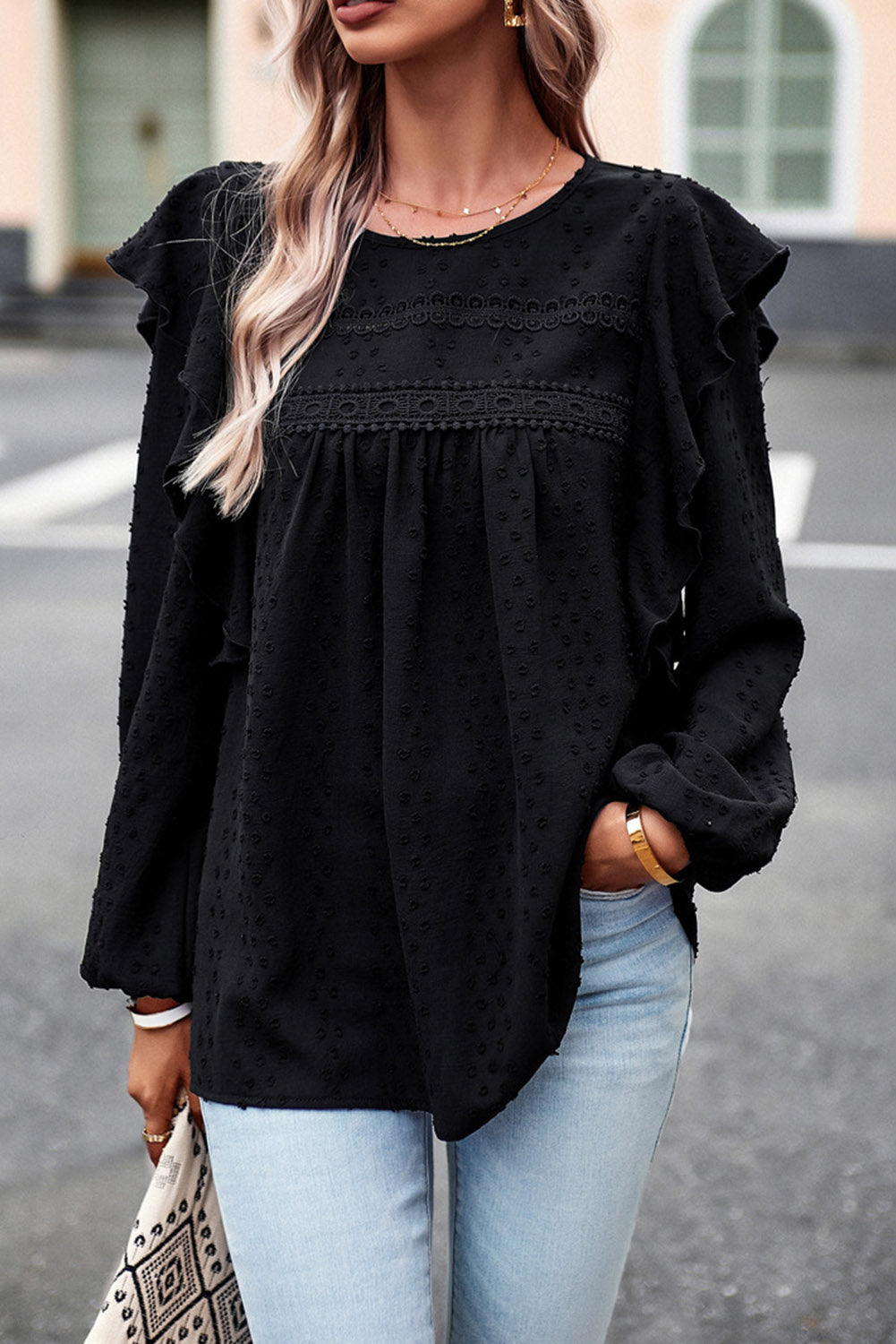 Round Neck Ruffled Blouse – Trendsi | ClozArt