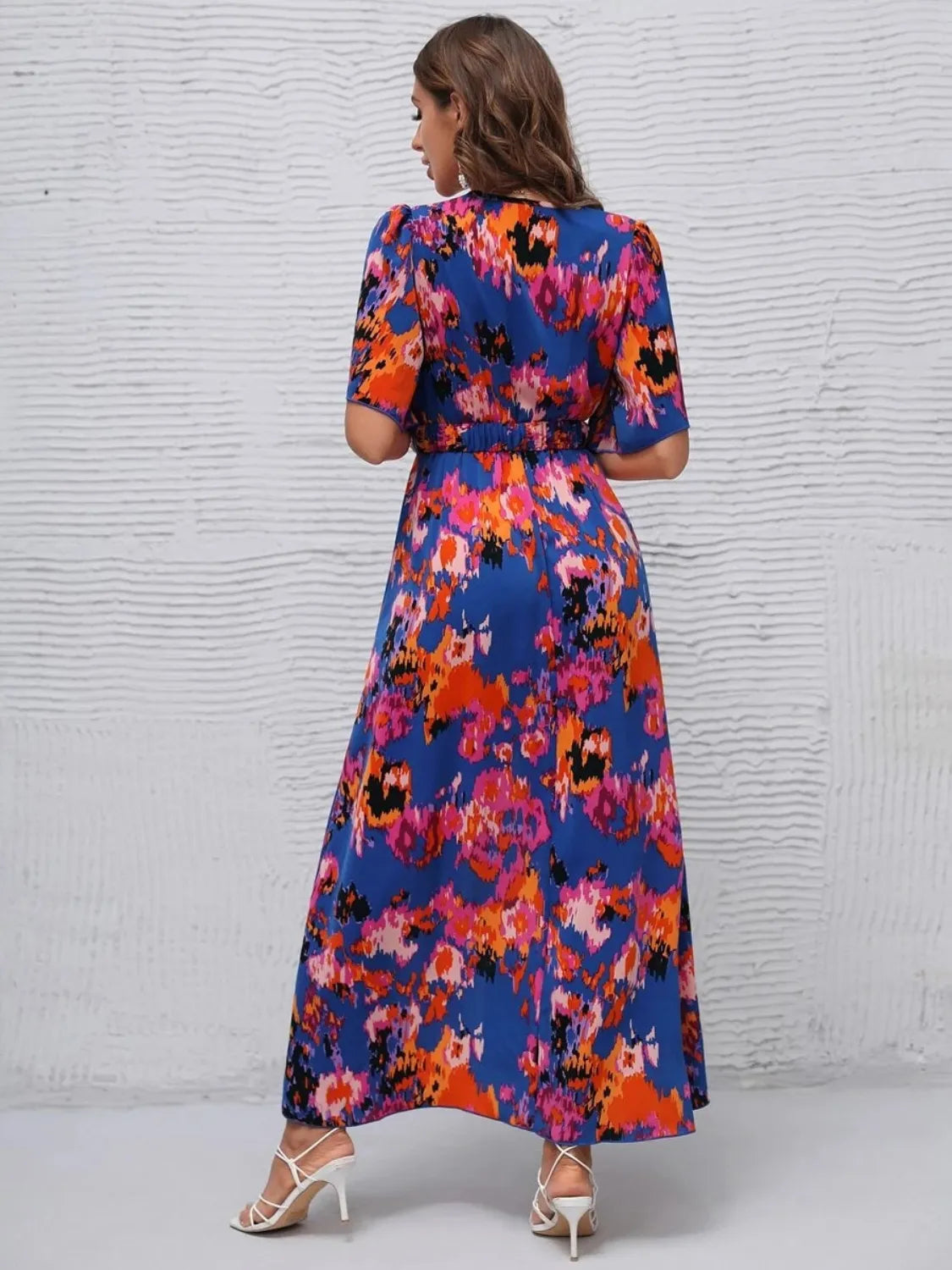 Printed Surplice Short Sleeve Maxi Dress – Trendsi | ClozArt