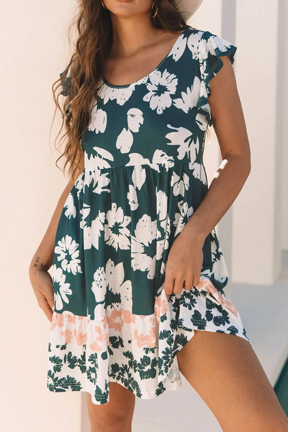 Floral Print Ruffle Sleeve Empire Waist Mini Dress – Trendsi | ClozArt