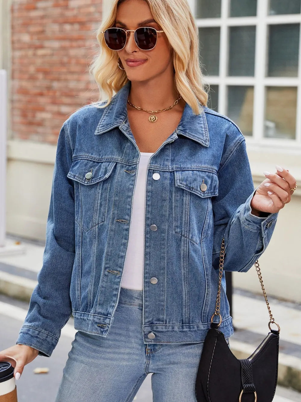Pocketed Collared Neck Denim Jacket – Trendsi | ClozArt