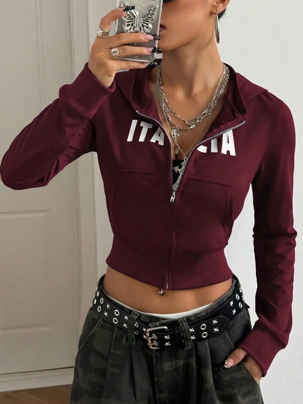 Letter Graphic Zip Up Long Sleeve Hoodie – Trendsi | ClozArt