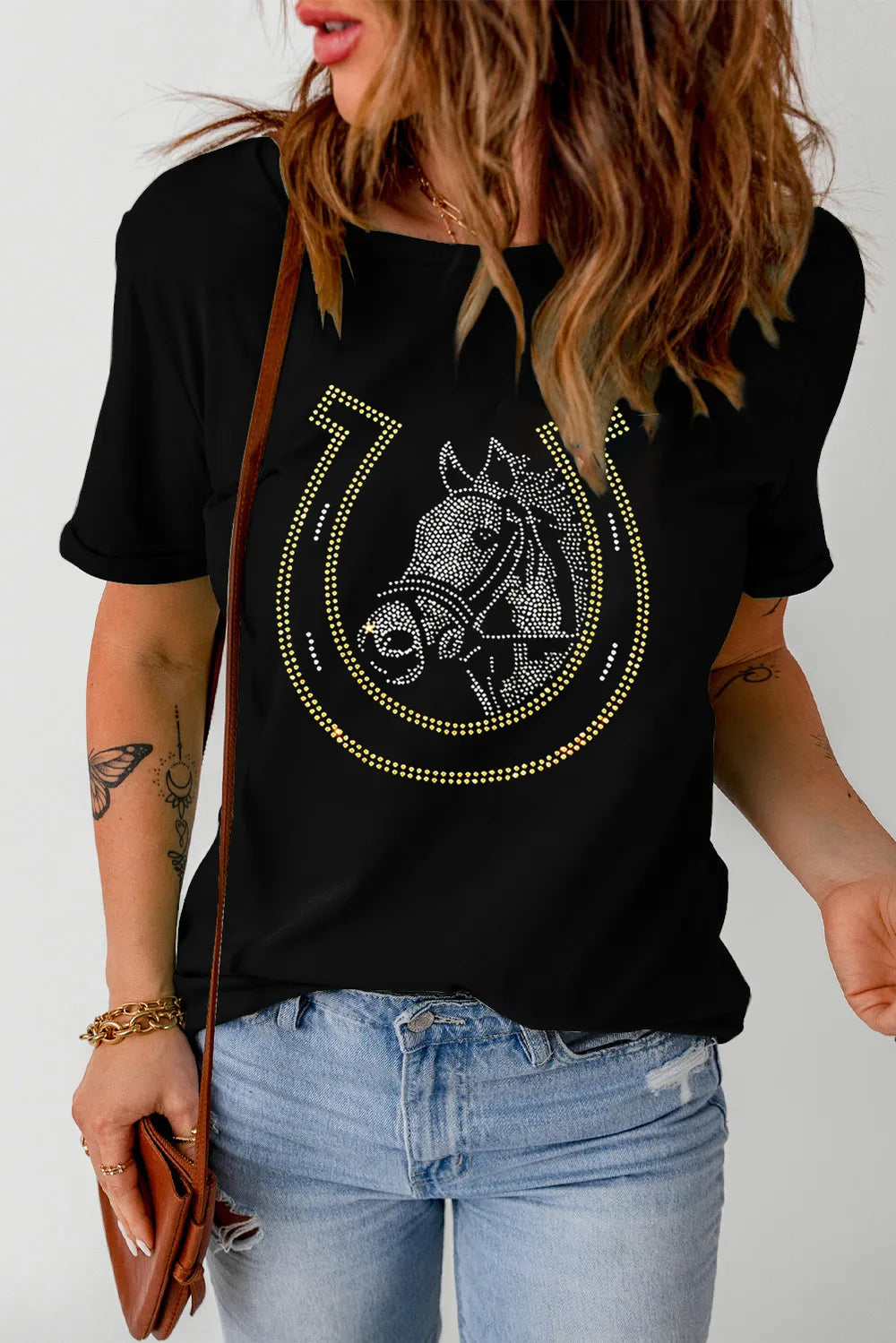 Rhinestone Round Neck Short Sleeve T-Shirt – Trendsi | ClozArt