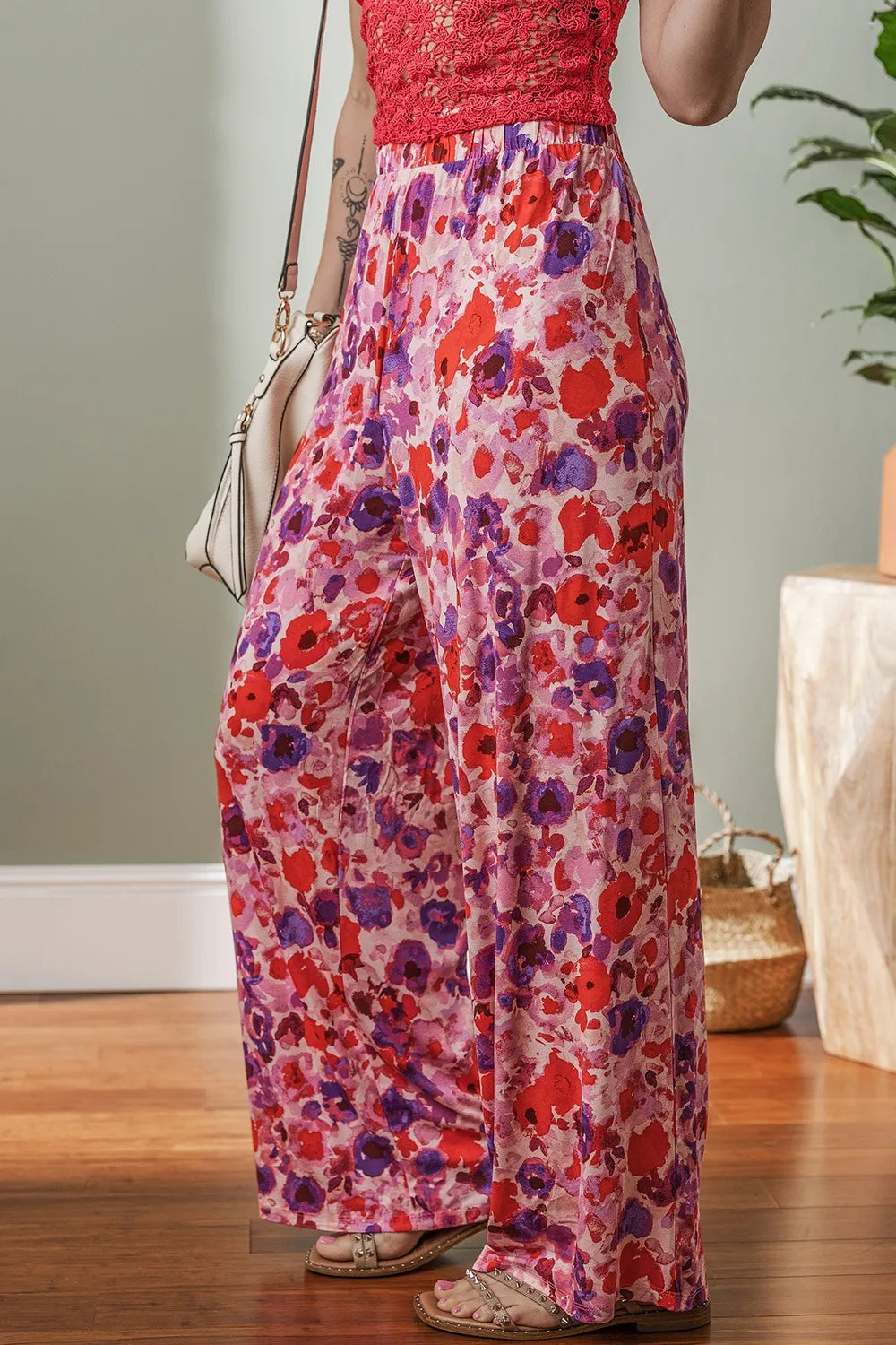Floral Wide Leg Elastic High Waist Pants – Trendsi | ClozArt