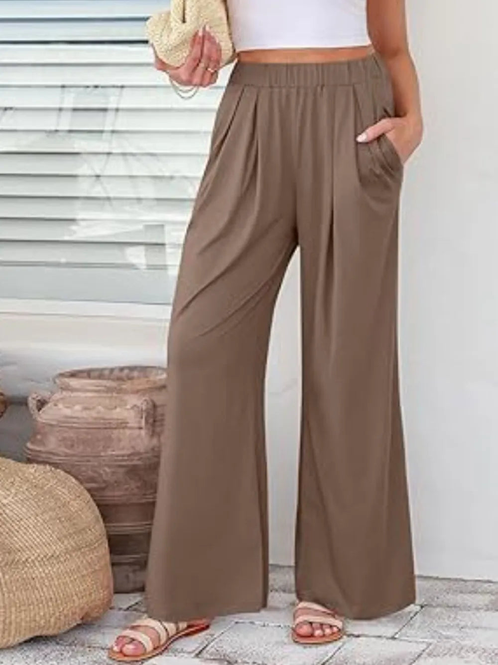 Elastic Waist Wide Leg Pants – Trendsi | ClozArt