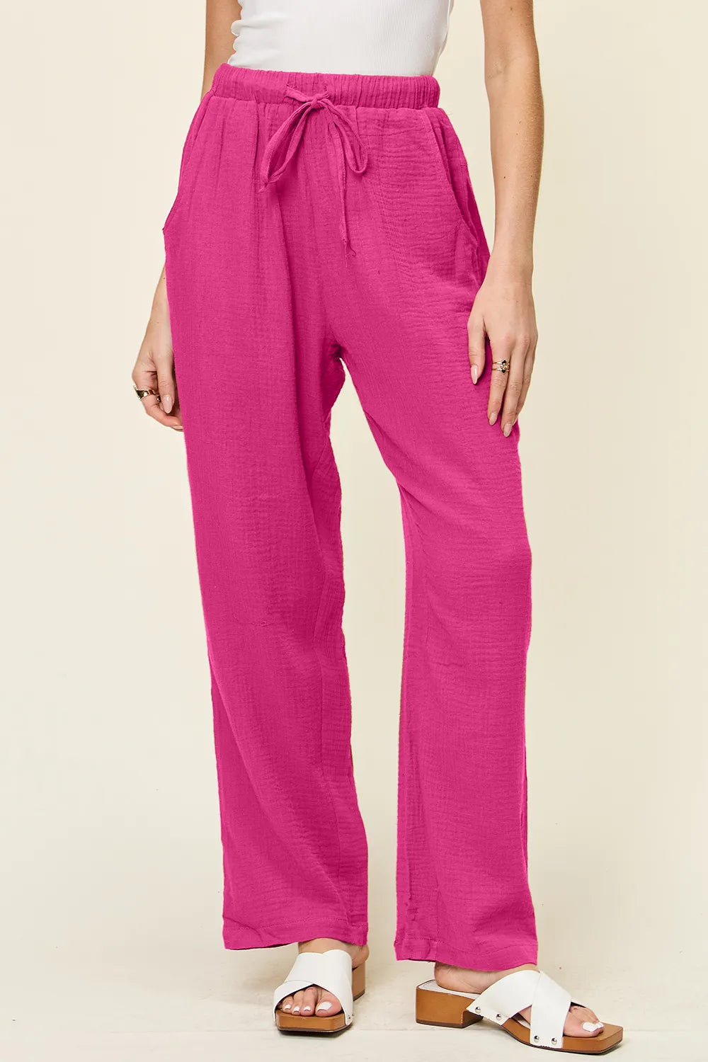 Double Take Full Size Texture Drawstring Straight Pants – Trendsi | ClozArt