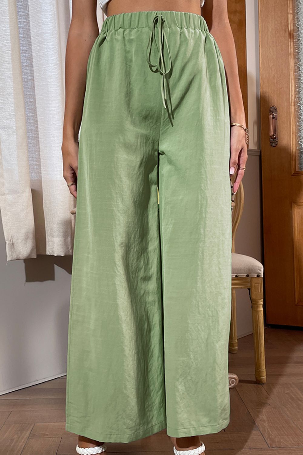 Shiny Side Slit Wide Leg Pants – Trendsi | ClozArt