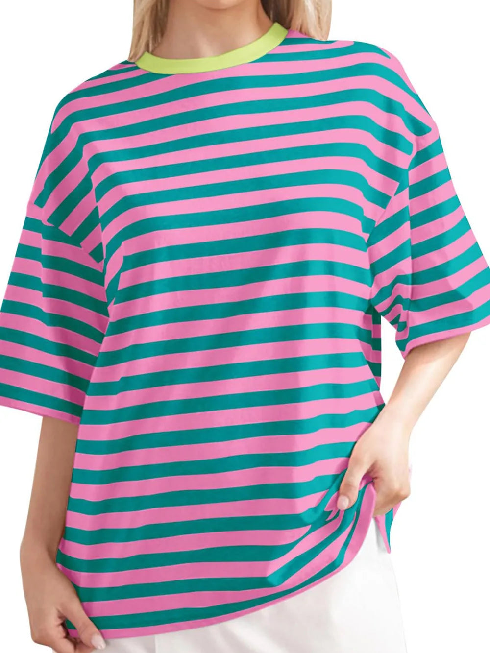Striped Round Neck Half Sleeve T-Shirt – Trendsi | ClozArt
