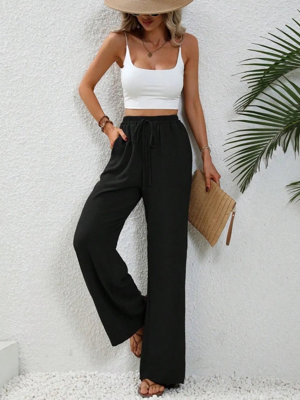 Wide Leg Drawstring Pants – Trendsi | ClozArt