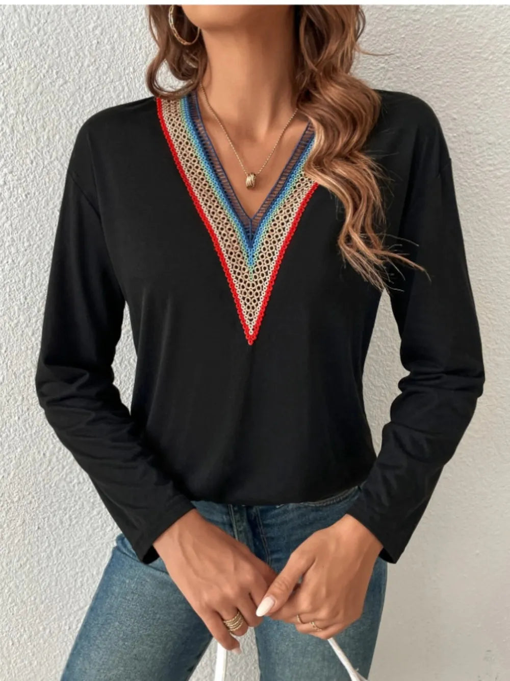 V-Neck Long Sleeve T-Shirt – Trendsi | ClozArt