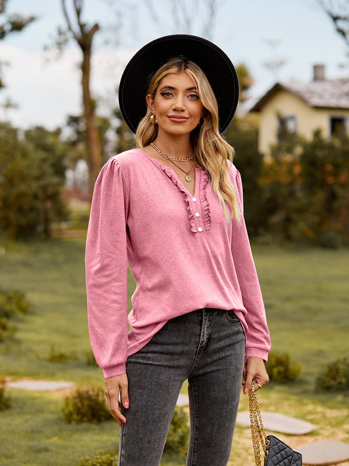 Puff Sleeve Ruffle Trim Blouse – Trendsi | ClozArt