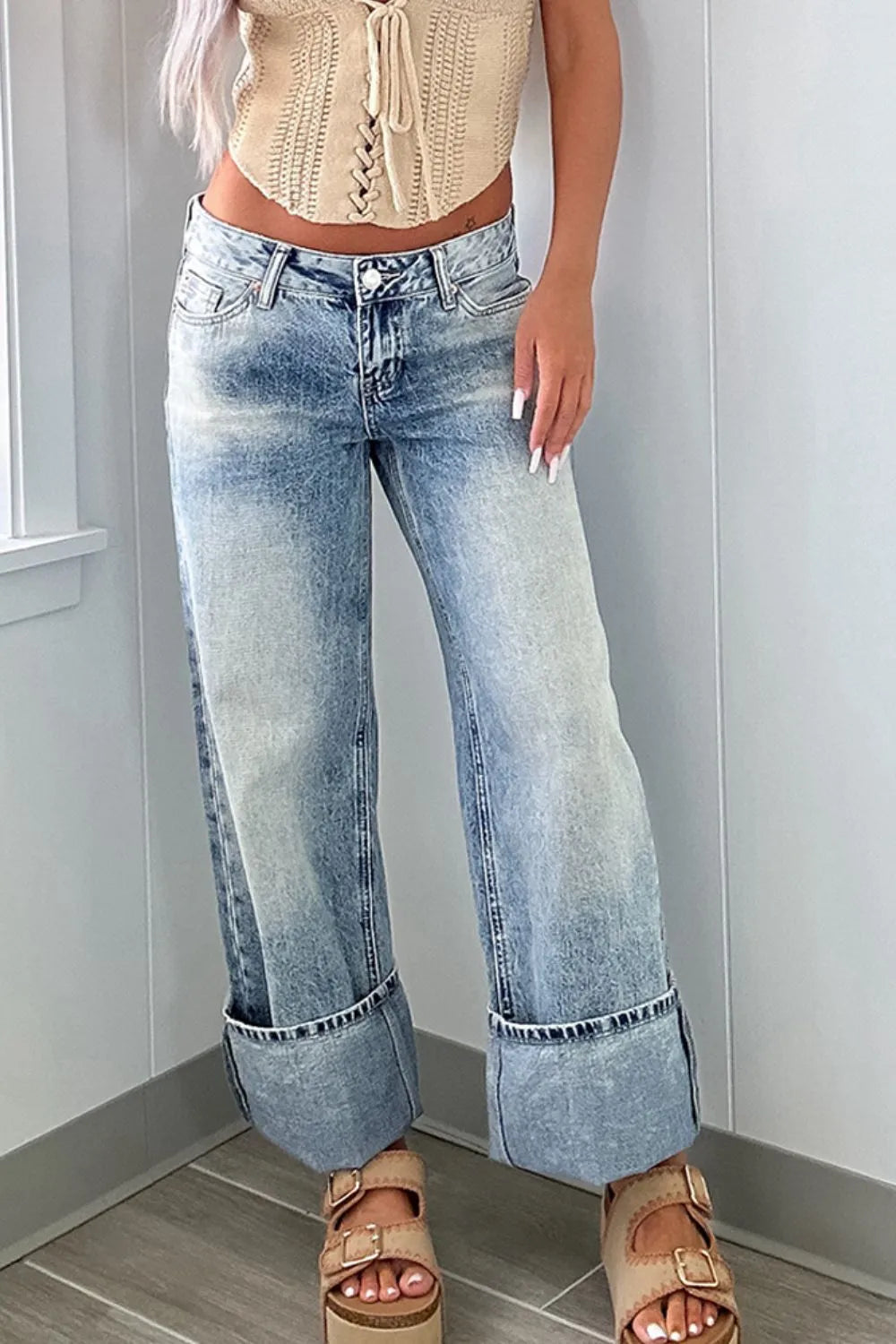 Washed Wide Leg Jeans with Pockets – Trendsi | ClozArt
