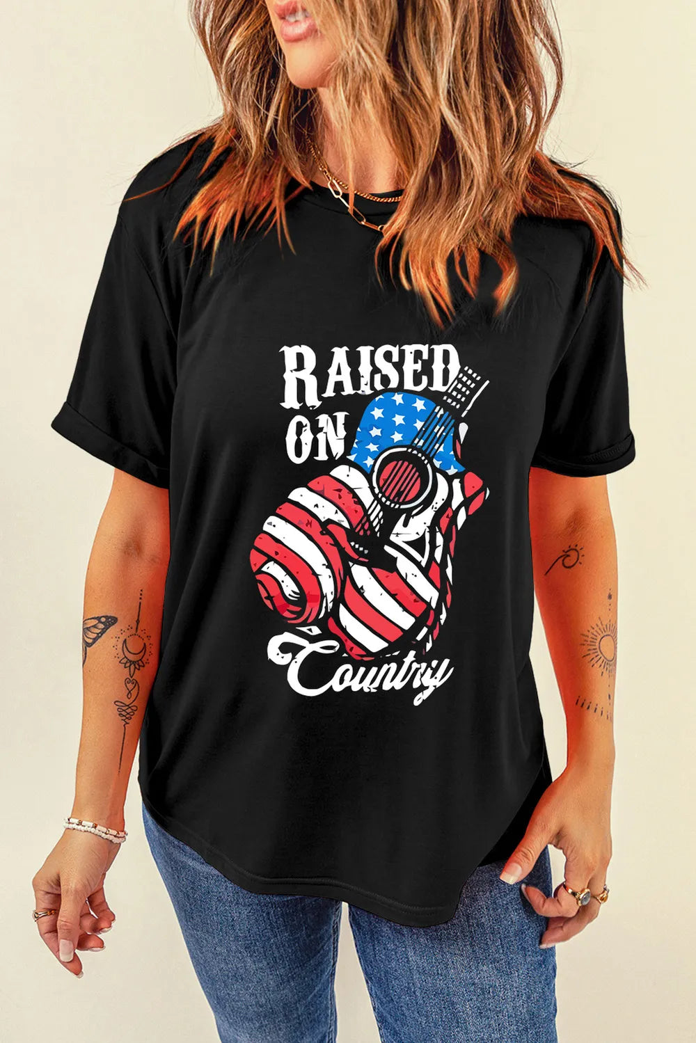 RAISED ON COUNTRY Round Neck T-Shirt – Trendsi | ClozArt