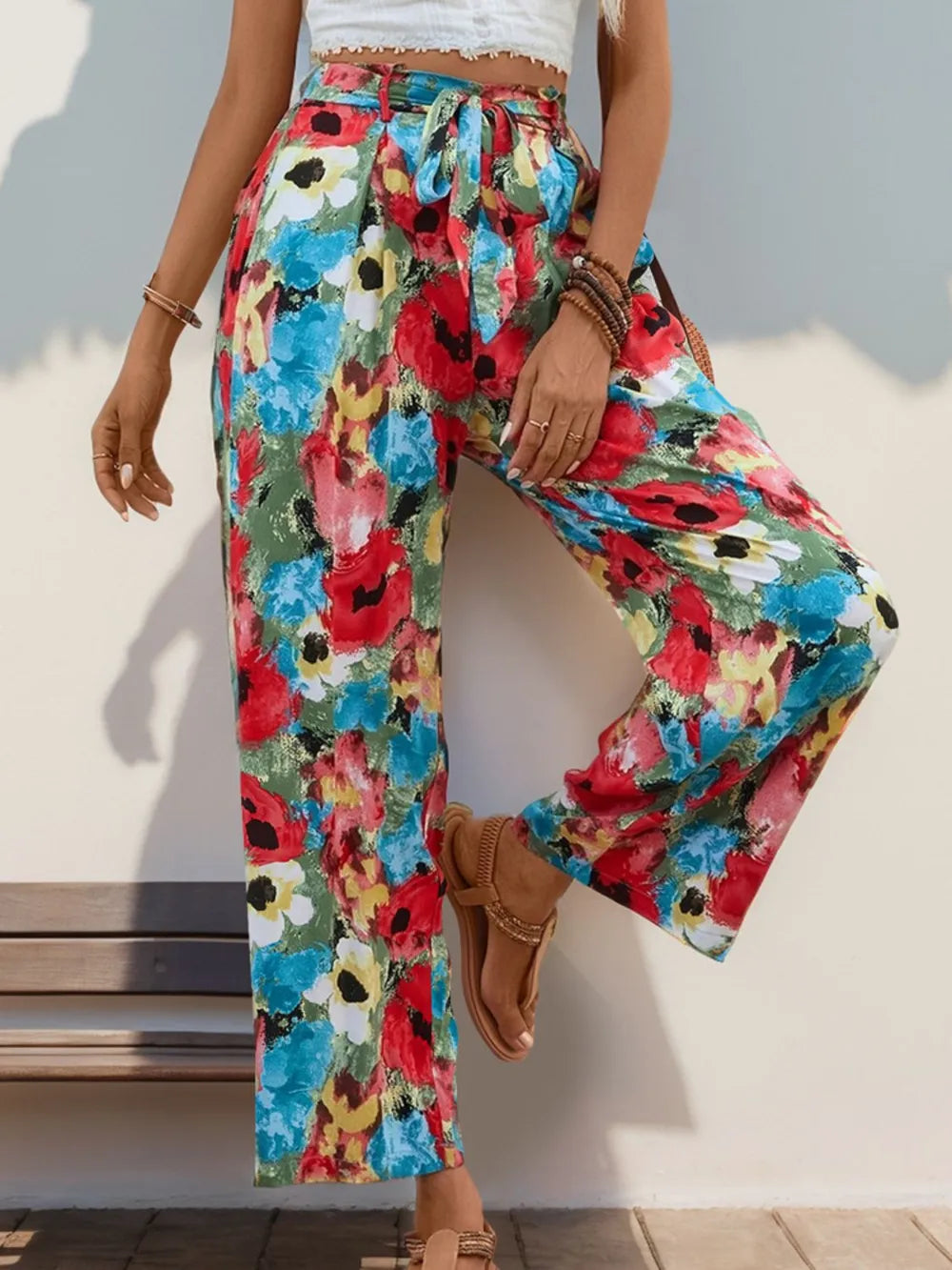 Perfee Tied Printed Wide Leg Pants – Trendsi | ClozArt
