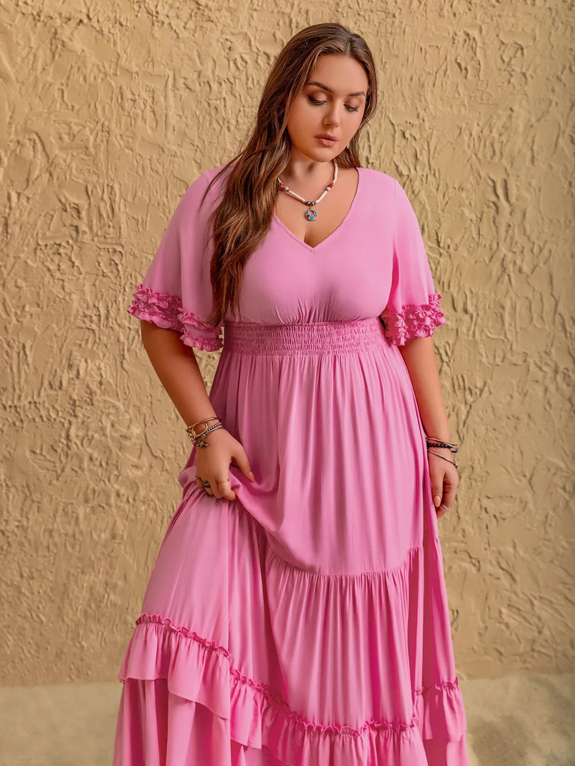 Plus Size V-Neck Half Sleeve Maxi Dress – Trendsi | ClozArt