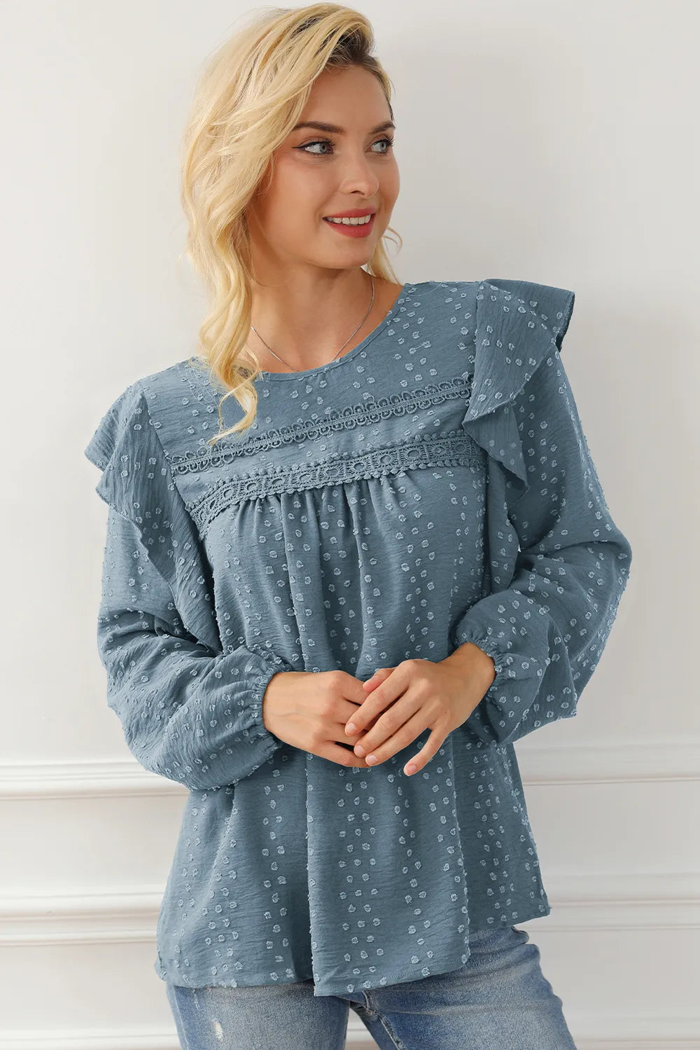 Round Neck Ruffled Blouse – Trendsi | ClozArt