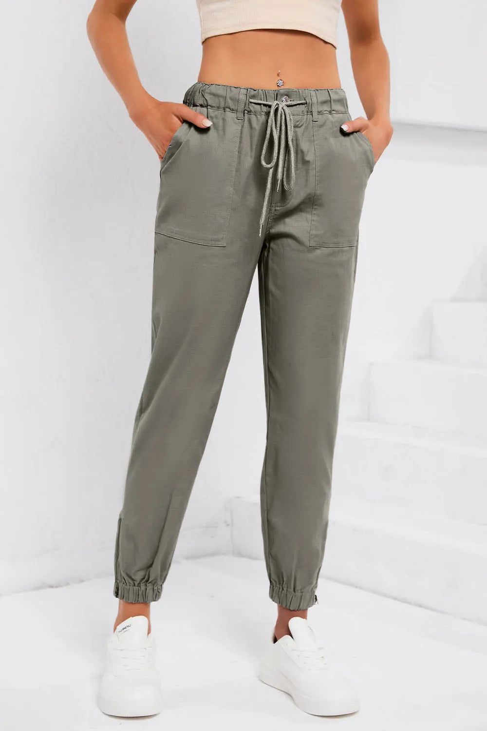 Drawstring Side Zip Joggers – Trendsi | ClozArt