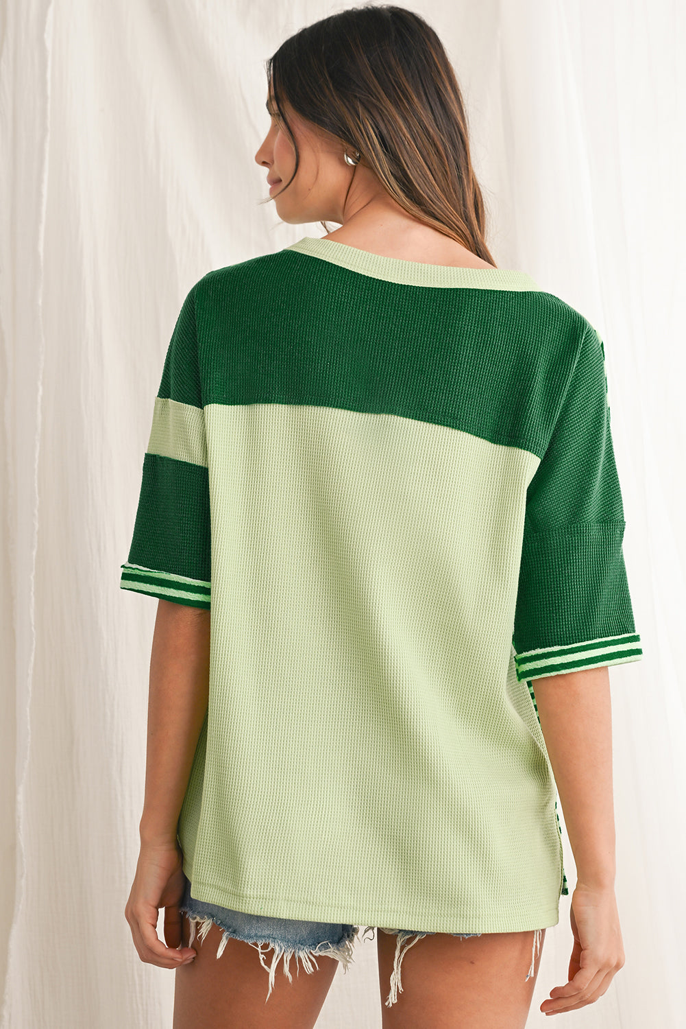 Mint Green Striped Patchwork Half Sleeve T Shirt – Shewin | ClozArt