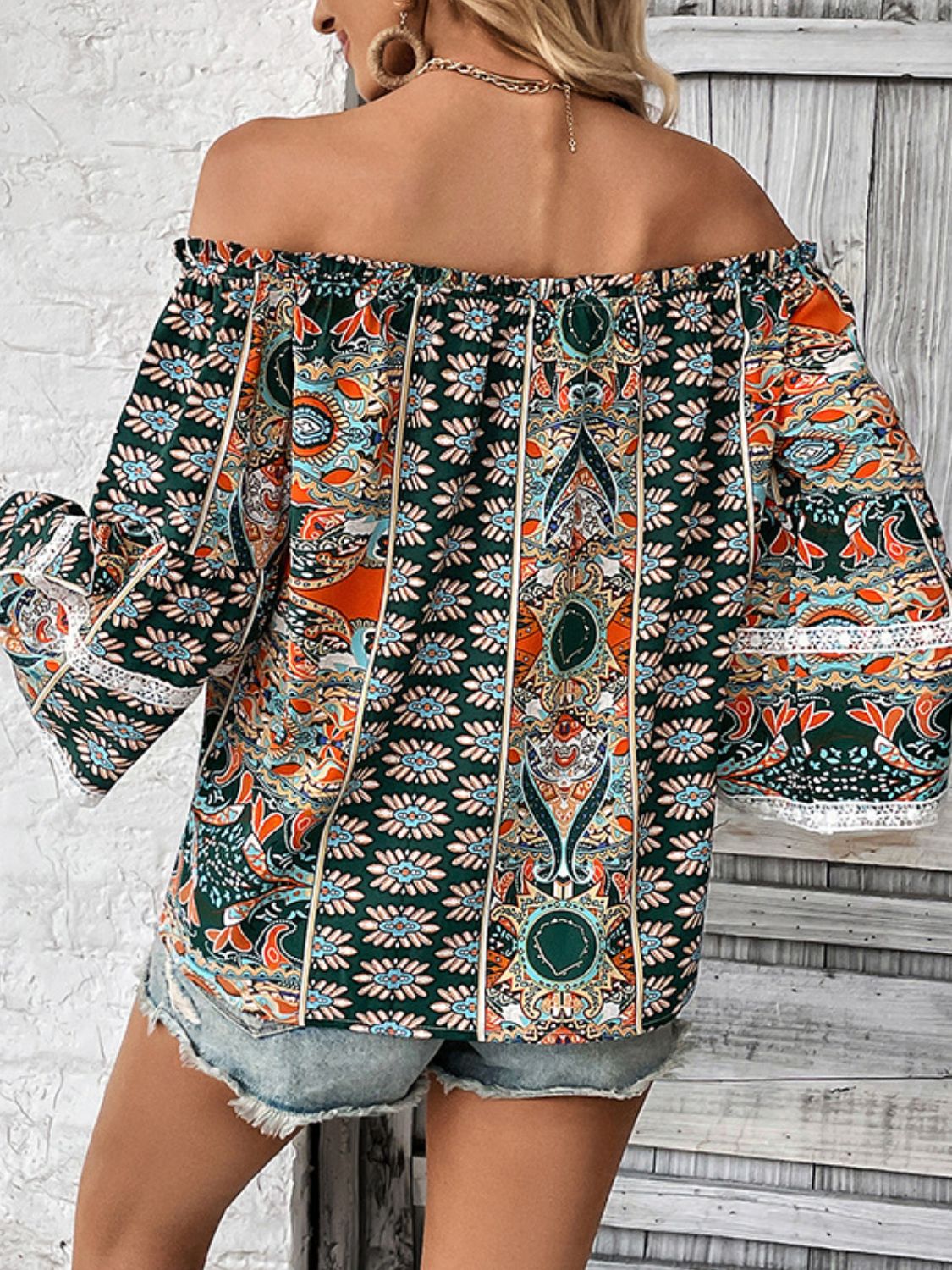 Perfee Printed Frill Trim Off-Shoulder Blouse – Trendsi | ClozArt
