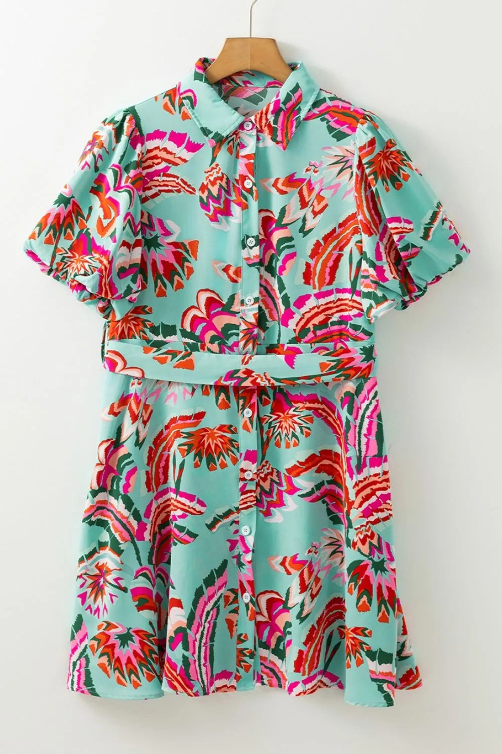 Abstract Print Lace-Up High Waist Buttoned Mini Dress – Trendsi | ClozArt