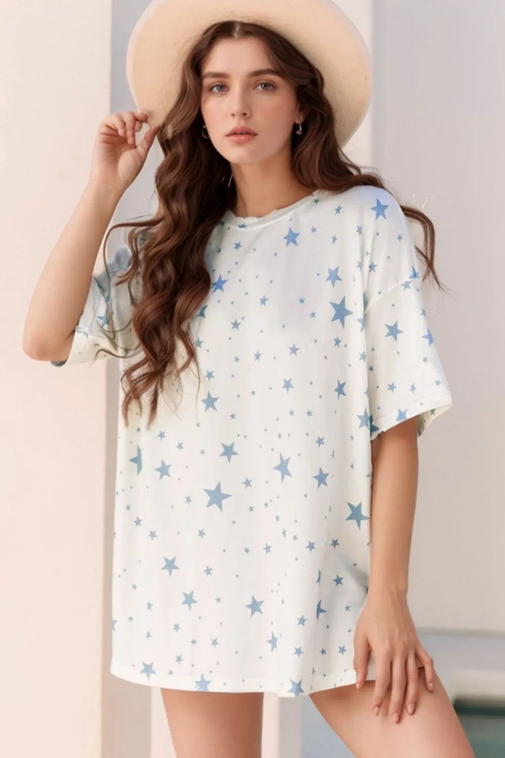 Stars Print Drop Shoulder Oversized T Shirt with Slits – Trendsi | ClozArt