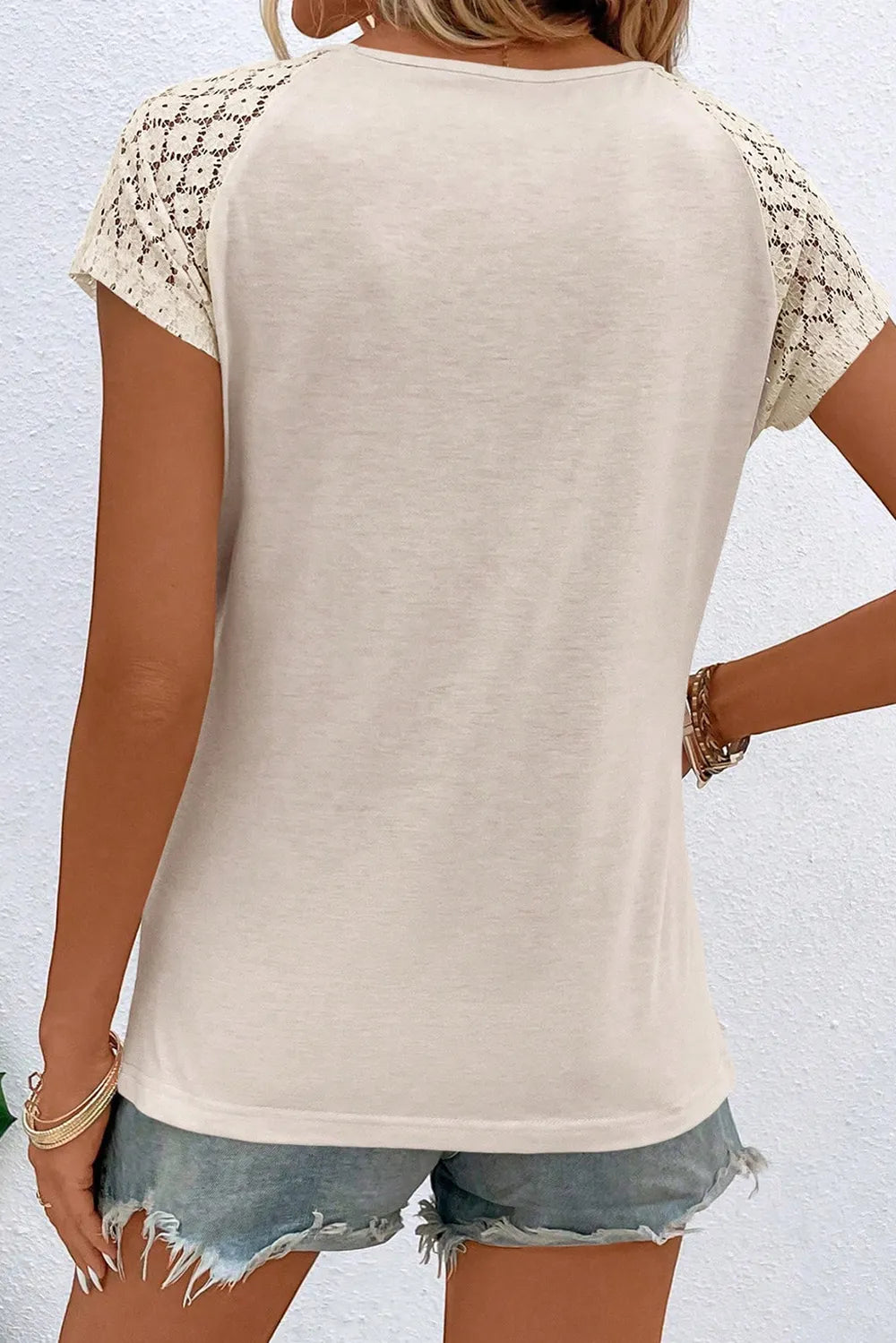 Cutout Round Neck Lace Short Sleeve T-Shirt – Trendsi | ClozArt
