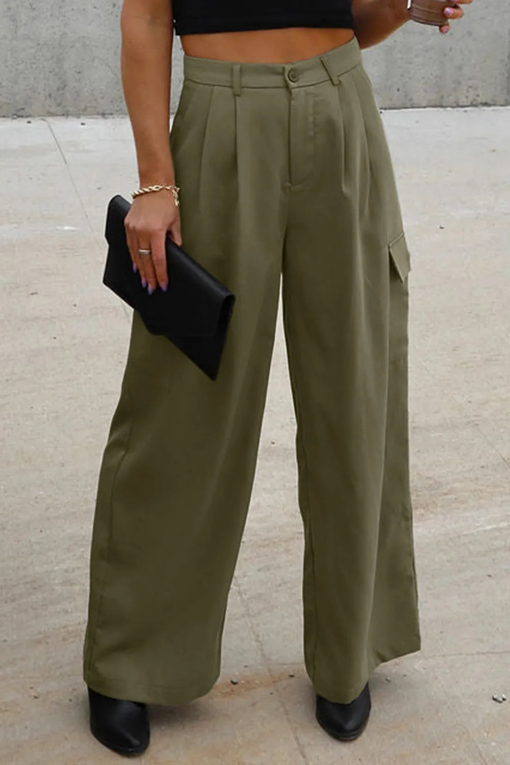 Ruched Wide Leg Pants with Pockets – Trendsi | ClozArt