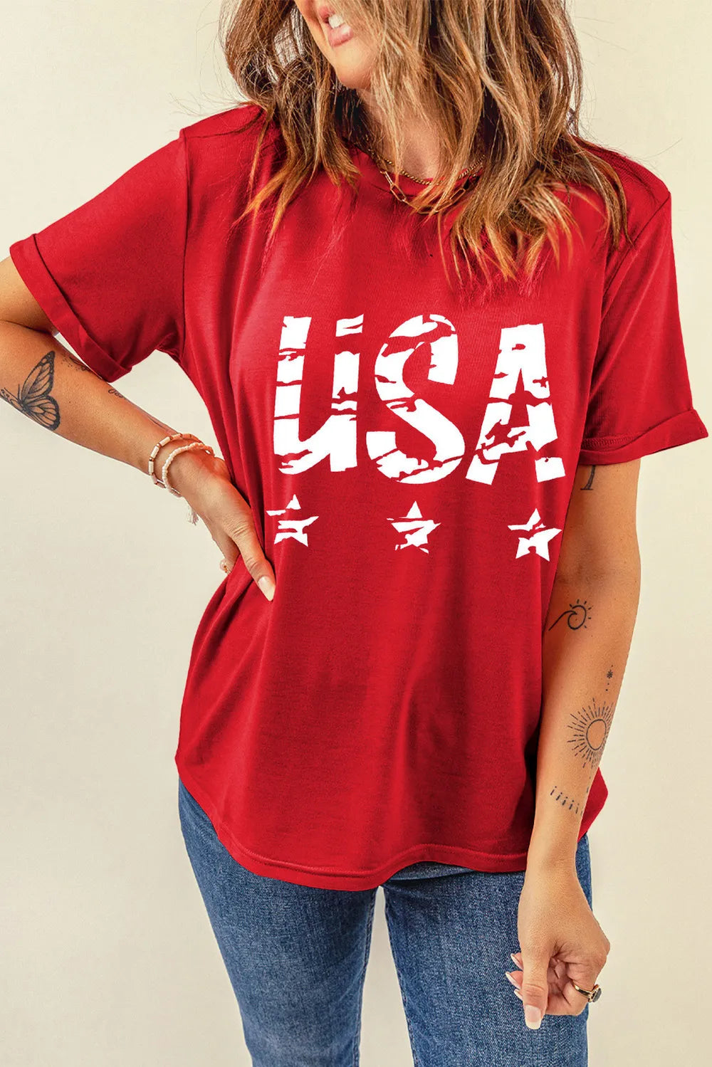 USA Round Neck Short Sleeve T-Shirt – Trendsi | ClozArt