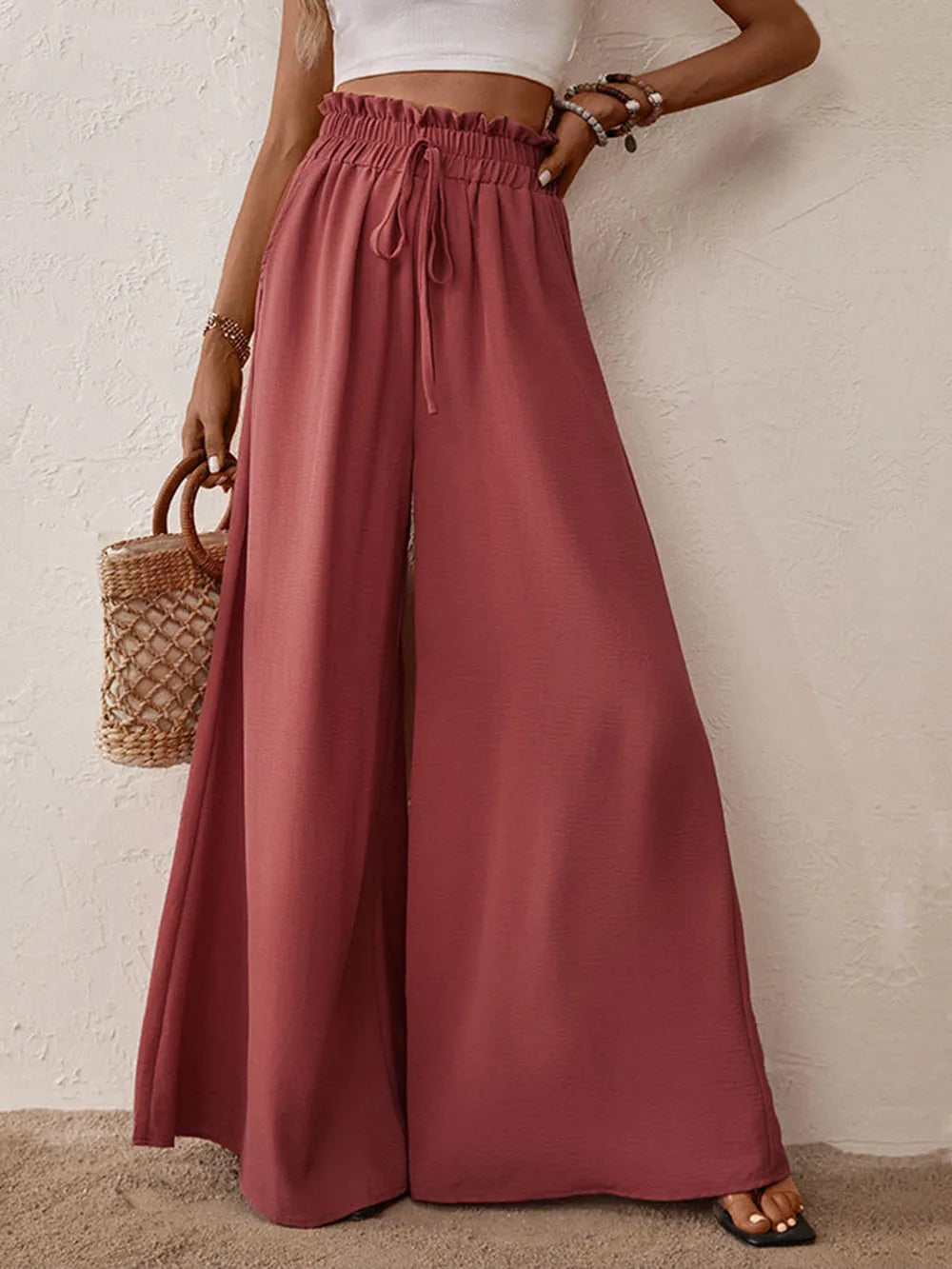 Perfee Frill Tied Wide Leg Pants – Trendsi | ClozArt