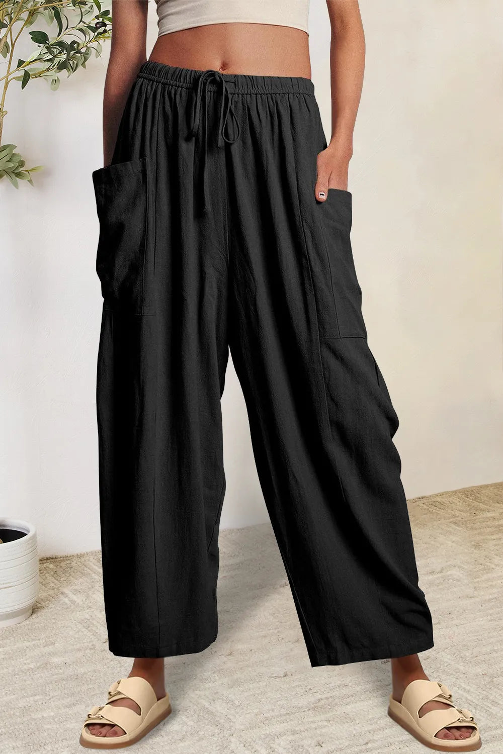 Full Size Pocketed Drawstring Wide Leg Pants – Trendsi | ClozArt