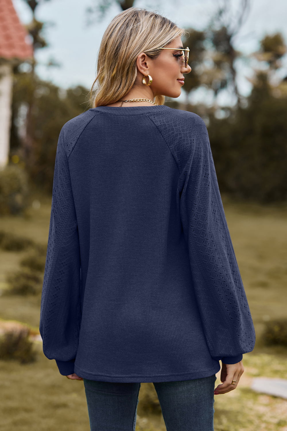 Notched Neck Raglan Sleeve Blouse – Trendsi | ClozArt