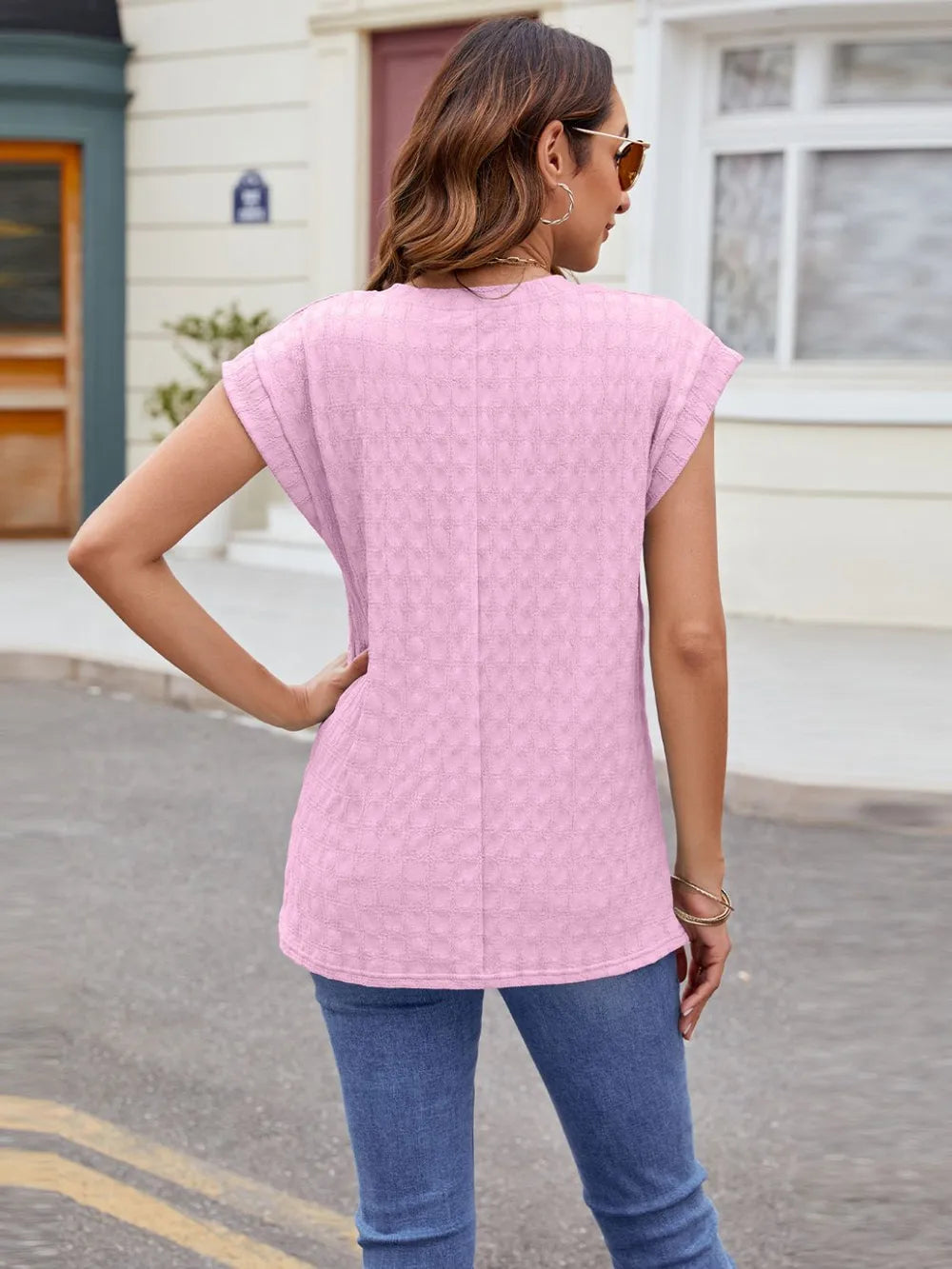 Textured Round Neck Cap Sleeve T-Shirt – Trendsi | ClozArt