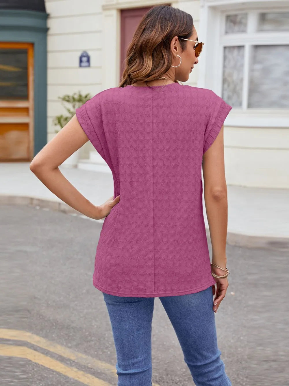 Textured Round Neck Cap Sleeve T-Shirt – Trendsi | ClozArt