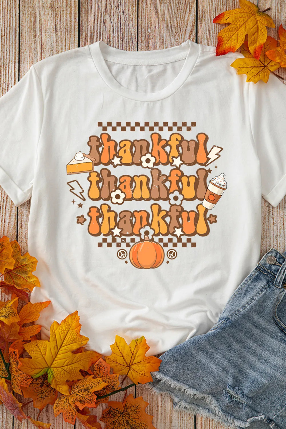 THANKFUL Round Neck Short Sleeve T-Shirt – Trendsi | ClozArt