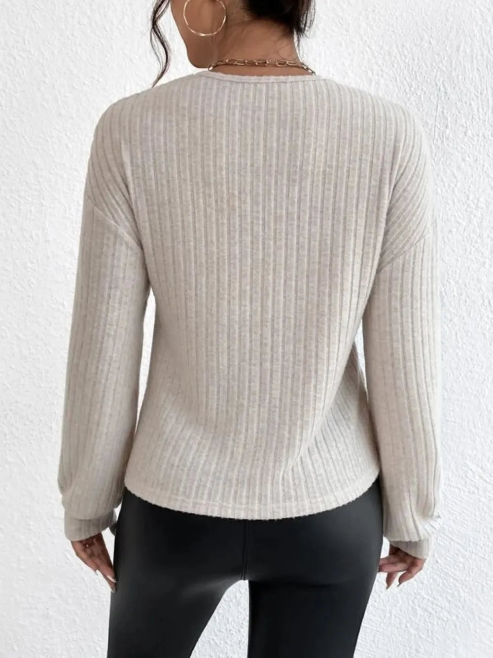 Surplice Dropped Shoulder Long Sleeve T-Shirt – Trendsi | ClozArt