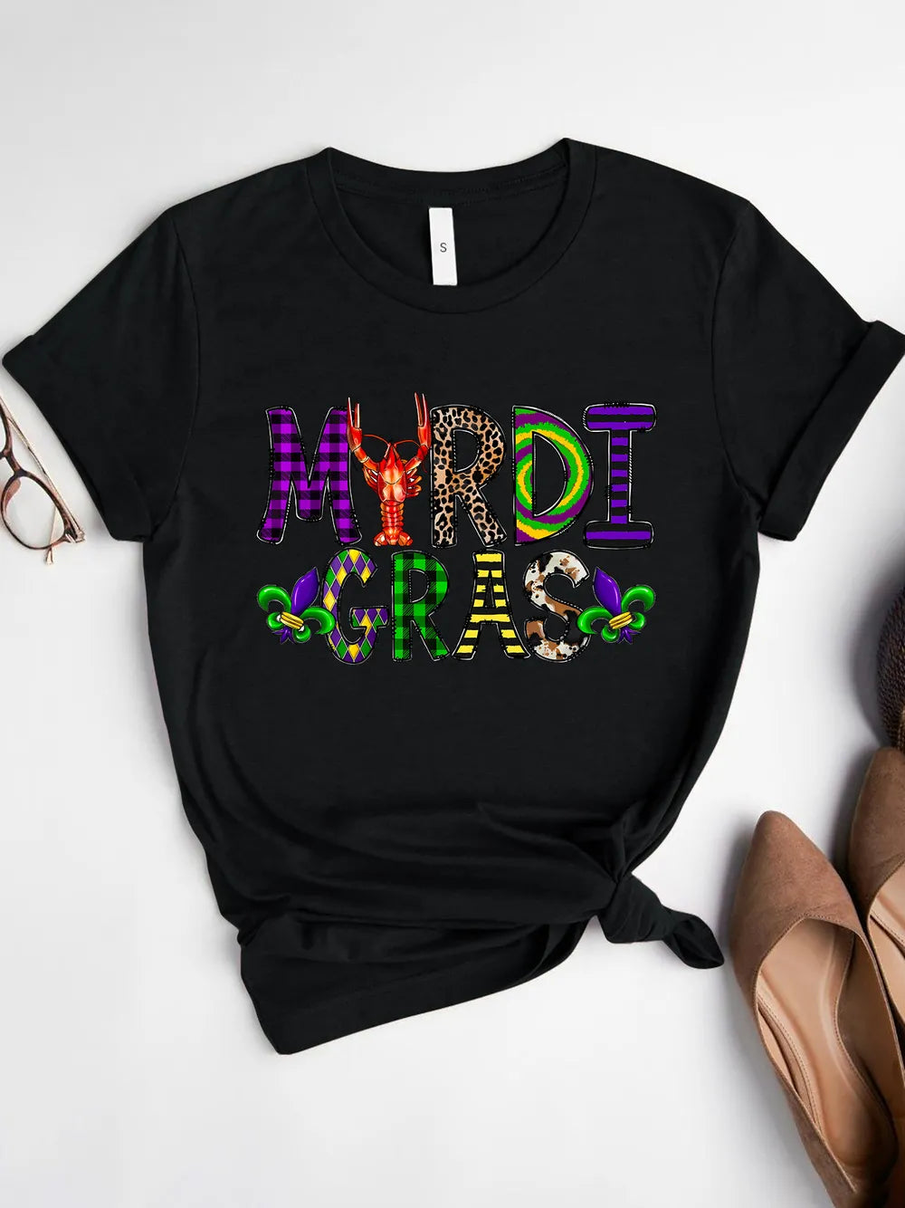 MARDI GRAS Round Neck Short Sleeve T-Shirt – Trendsi | ClozArt