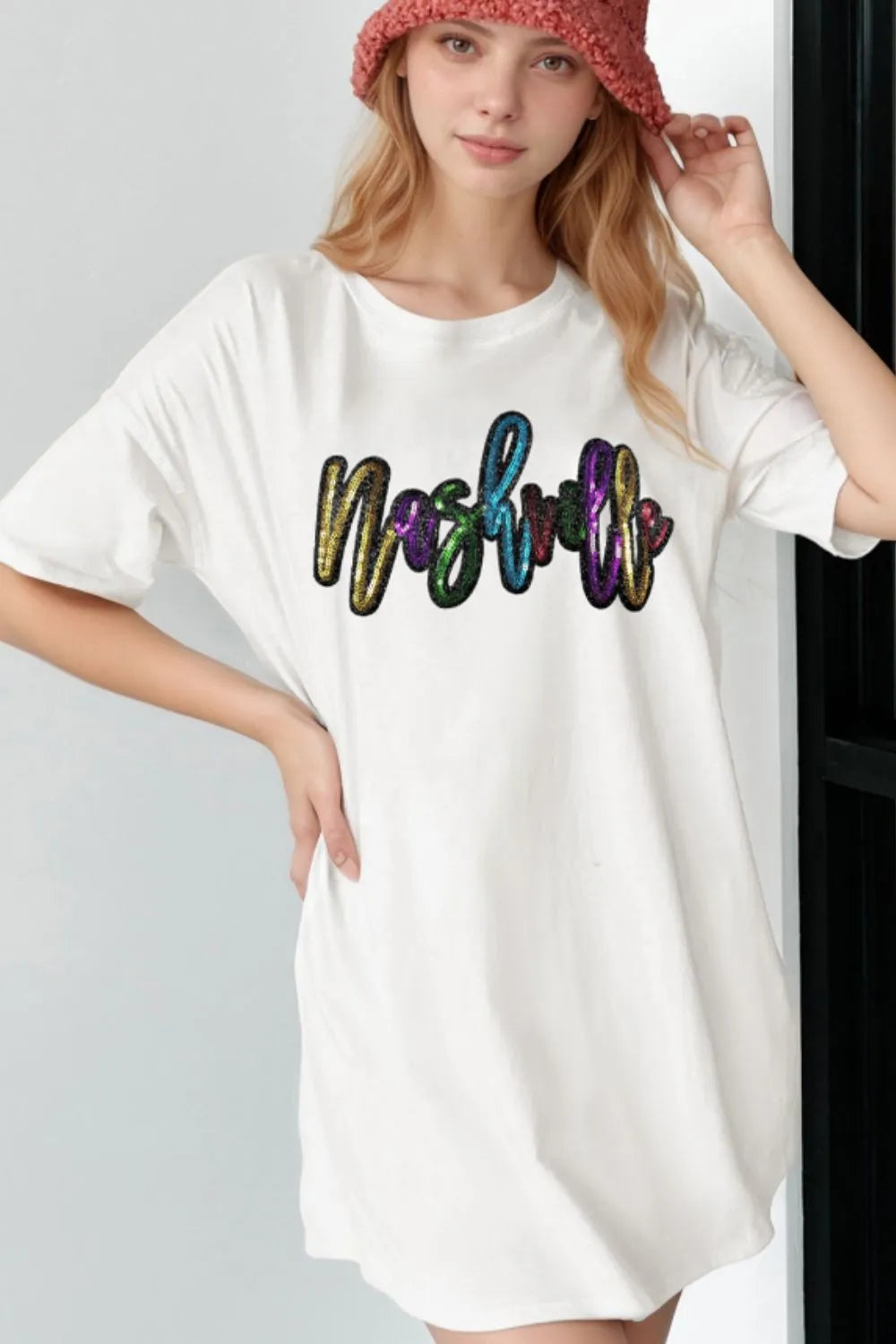 Sequin Round Neck Short Sleeve Oversized T-Shirt – Trendsi | ClozArt