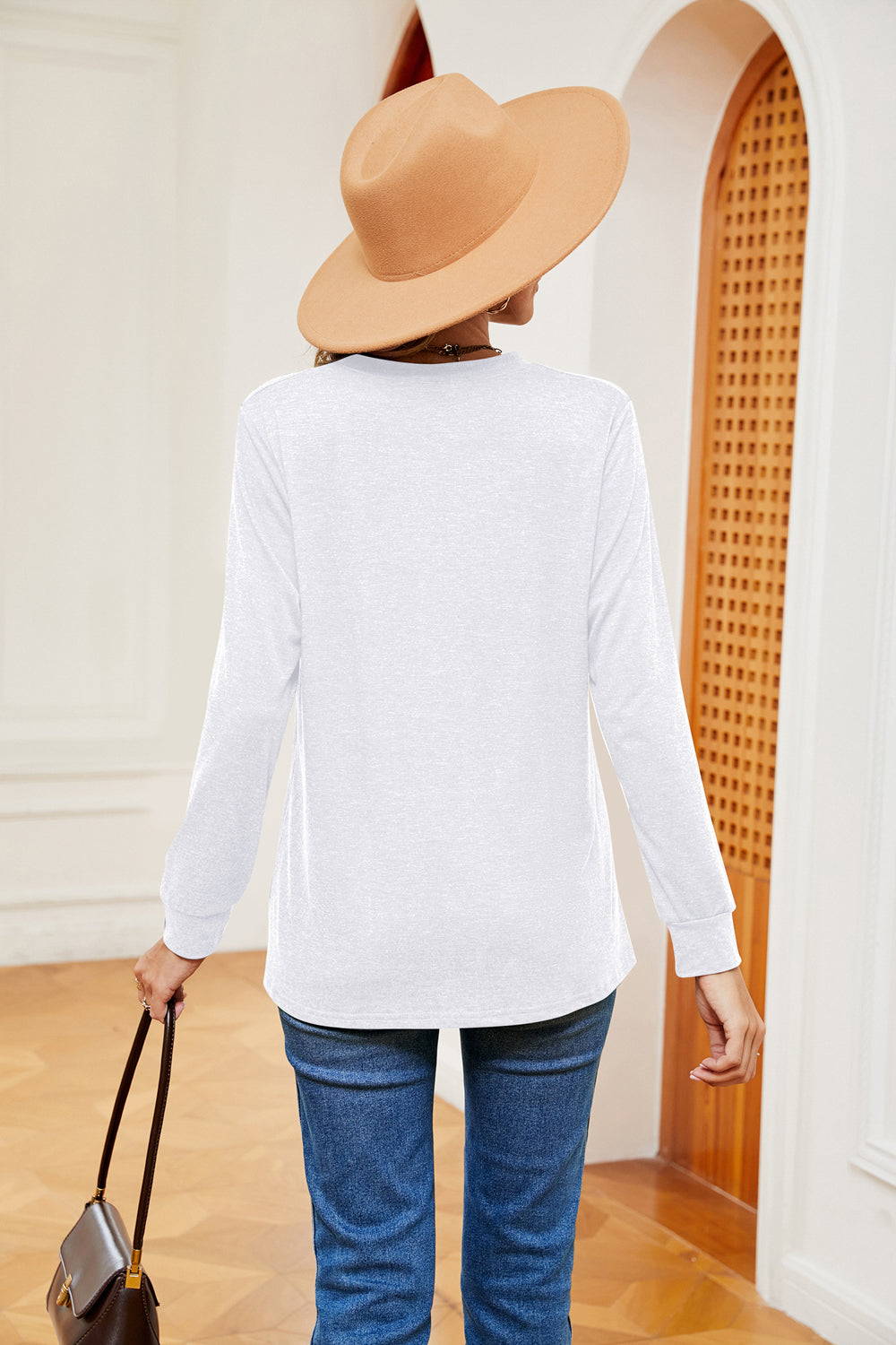 Buttoned Notched Neck Long Sleeve Top – Trendsi | ClozArt