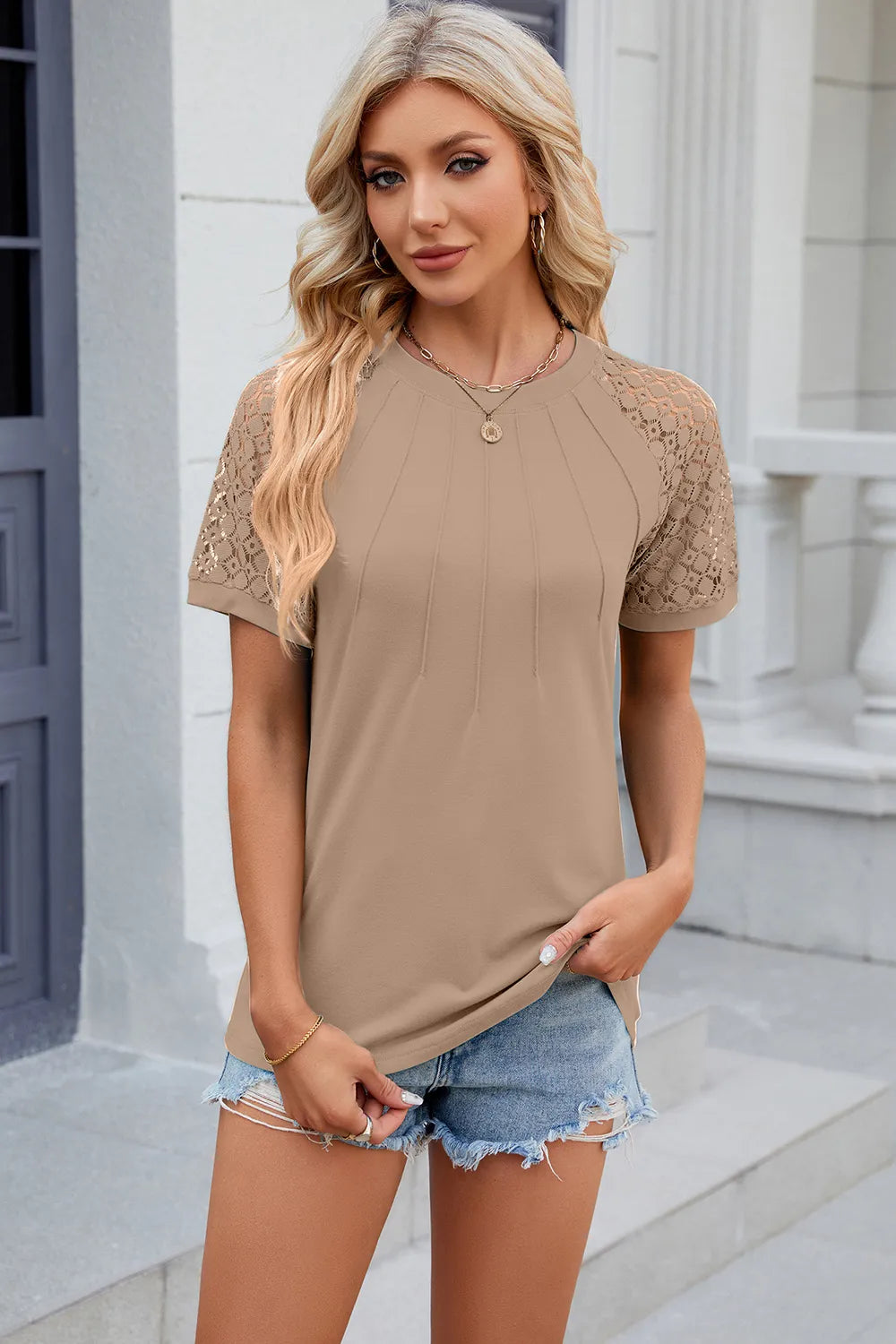 Openwork Round Neck Short Sleeve T-Shirt – Trendsi | ClozArt